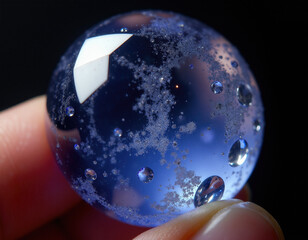 Close-Up Of A Beautiful Blue Crystal Ball With Intriguing Details
