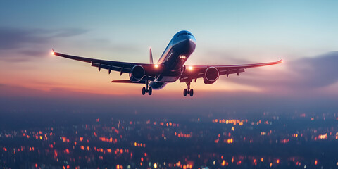 Electric Plane in Flight with Futuristic Aviation Technology