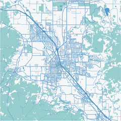 Map of Medford in Oregon in a professional blue style. Contains layered vector with roads water, parks, etc.