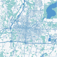 Map of Springfield in Ohia in a professional blue style. Contains layered vector with roads water, parks, etc.