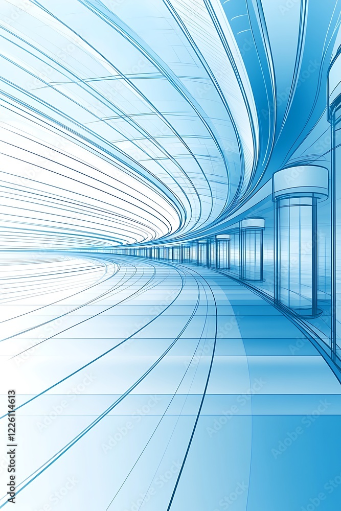 Poster abstract blue lines and columns in modern design