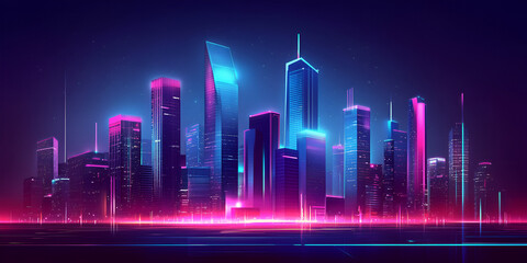 Obraz premium Futuristic Night Cityscape with Neon Lights and Urban Architecture