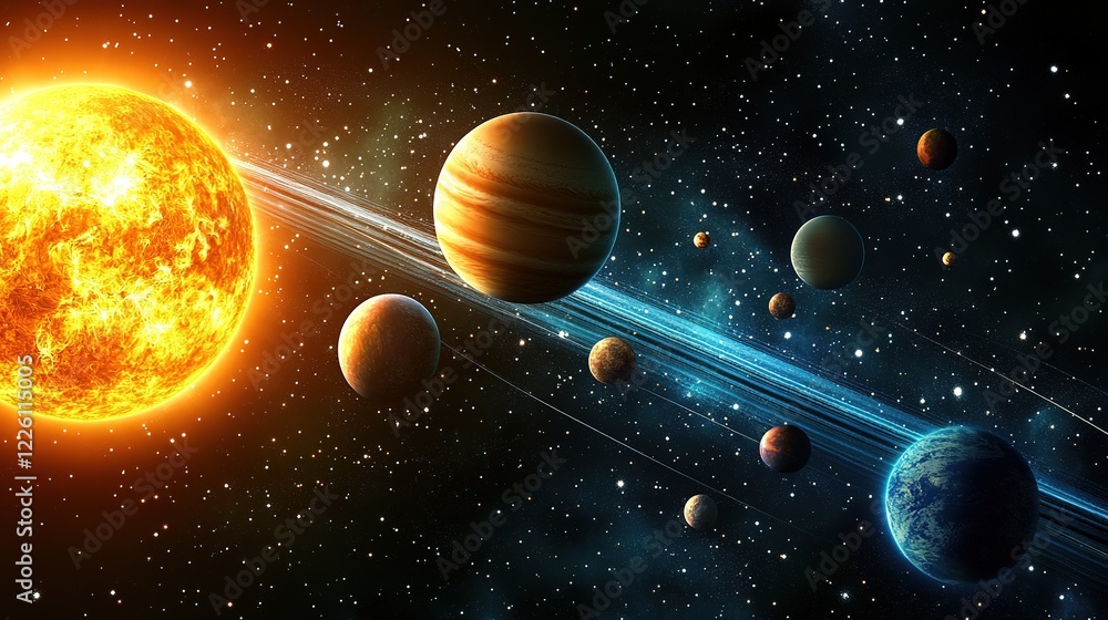 Poster celestial event planetary alignment in space digital art outer universe stunning viewpoint cosmic ha