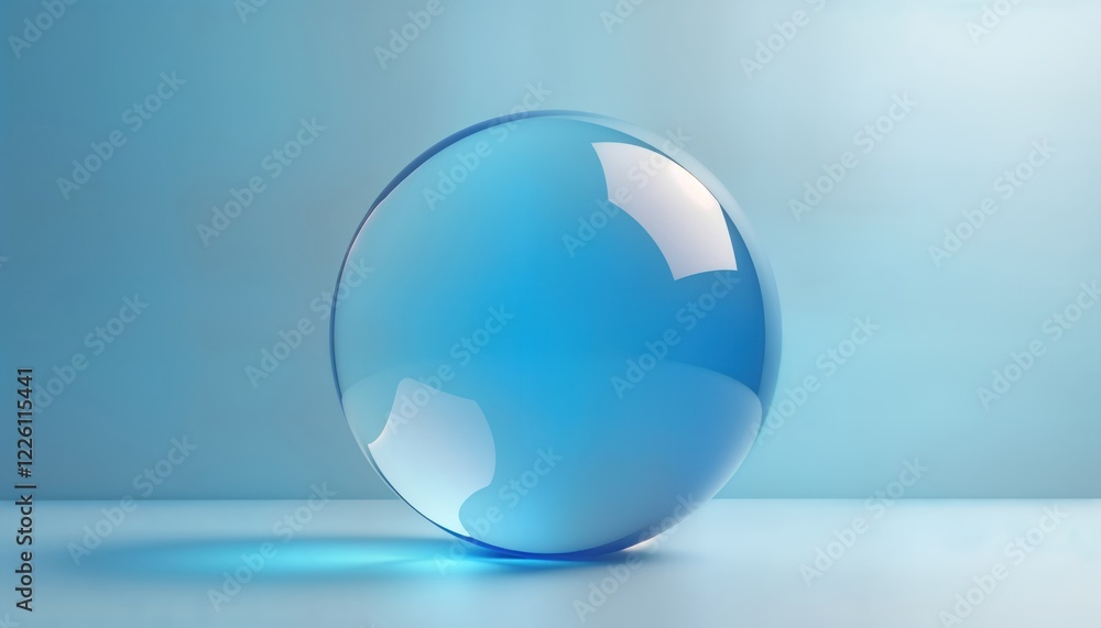 Poster abstract blue gradient spherical glass orb. modern graphic design element. smooth curve shape. shiny