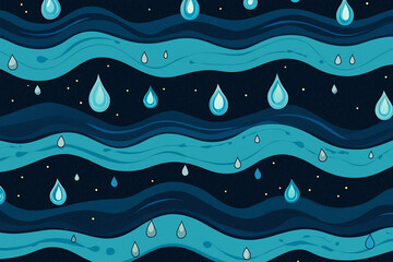 Fototapeta premium Abstract design featuring wavy blue lines and droplets on a dark background, ideal for digital use