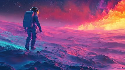 Obraz premium Astronaut exploring alien landscape cosmic horizon digital art surreal environment futuristic viewpoint