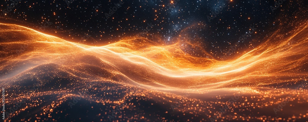 Poster dynamic cosmic waves outer space digital art universe close-up energy and motion visualization