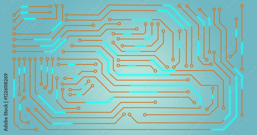Poster image of computer circuit board on blue background