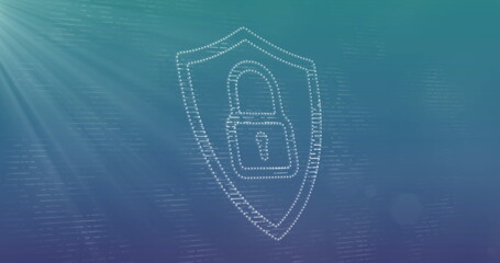 Image of light trails over padlock icon on blue background