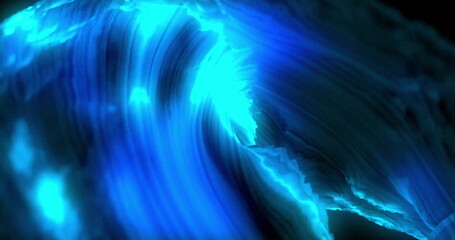 Image of glowing blue rotating wave on black background