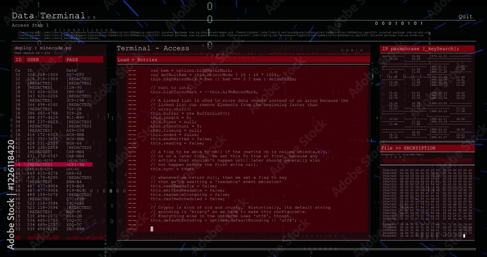 Poster image of data processing on interface with red and black background