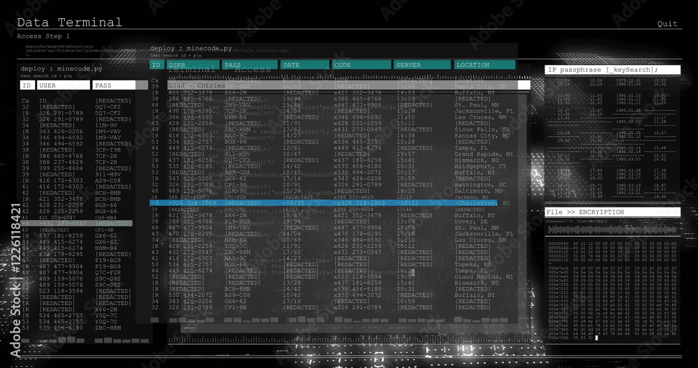 Poster image of layers of data processing on interface with black background
