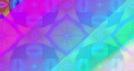 Image of kaleidoscopic pattern moving over blue background