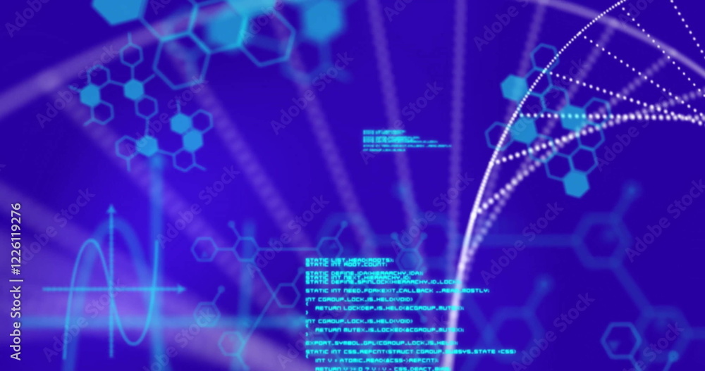 Poster image of dna and data processing over blue background