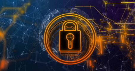 Image of padlock and connections over globe