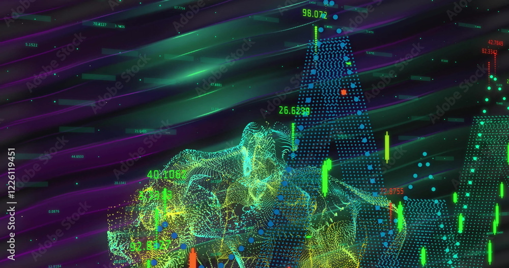 Poster image of data processing over light trails on black background