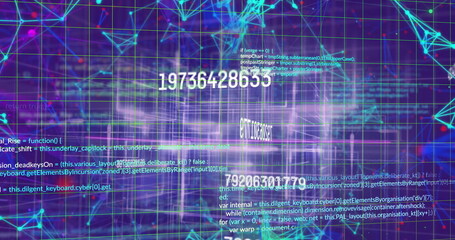 Image of processing data over communication networks on purple background