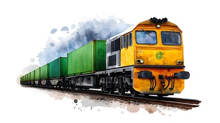 Obraz premium Colorful Freight Train in Dynamic Watercolor Style
