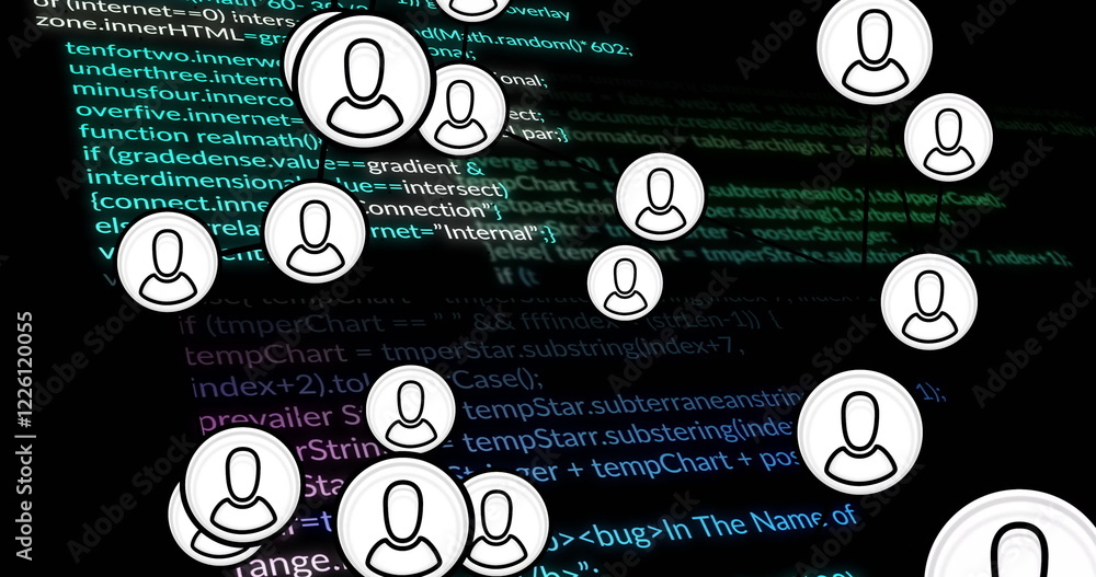 Aufkleber image of data processing and connections with people icons over dark background