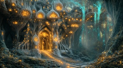 Enchanting Luminescent Forest Pathway to Glowing Grotto