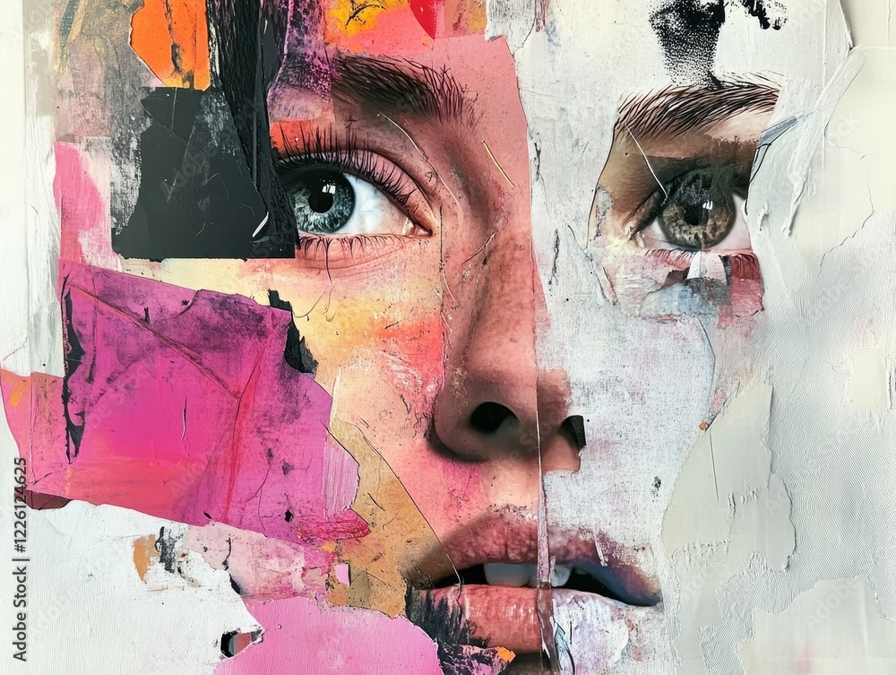 Aufkleber this artistic portrayal presents a fragmented yet captivating view of a woman's face, accentuated by