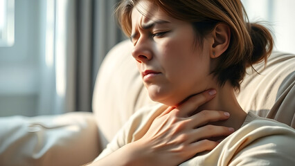 Naklejka premium woman with a sore throat