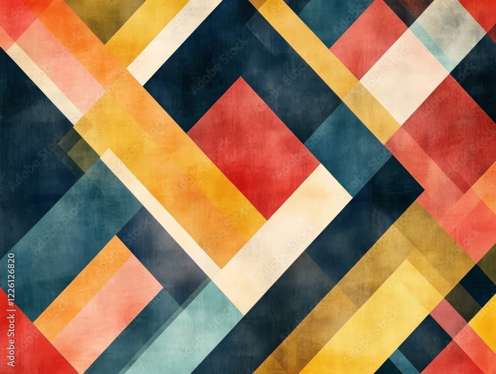 Poster an artistic representation of abstract geometric design, showcasing layered colored quadrangles, cre