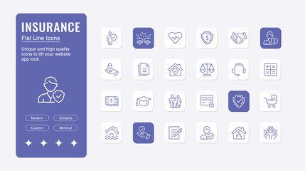 Insurance elements - minimal thin line web icon set. Outline icons collection. Simple vector illustration