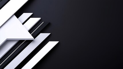 Abstract black and white geometric shapes on dark background.