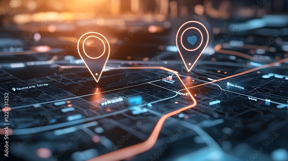 Poster Detailed high tech GPS navigation map featuring a comprehensive street layout with labeled landmarks