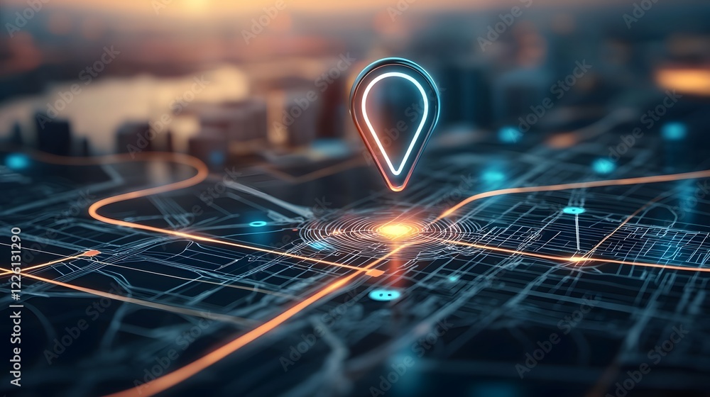 Poster Vibrant High Tech GPS Navigation Map Showcasing Detailed Street Layout and Landmark Guidance for Efficient Route Planning and Travel Navigation