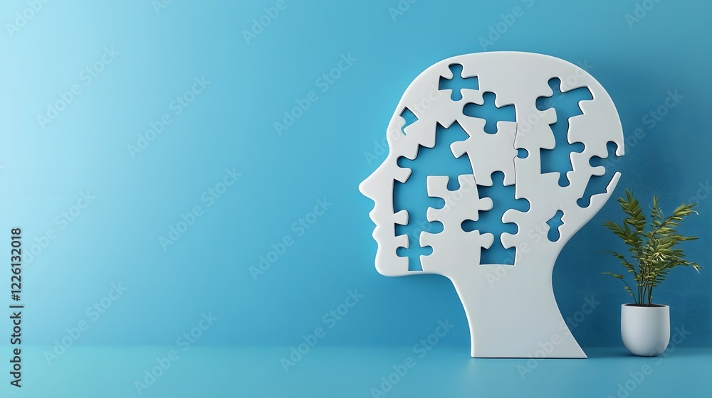 Leinwandbilder a conceptual of a human head designed as a puzzle with missing pieces set against a clean blue backg