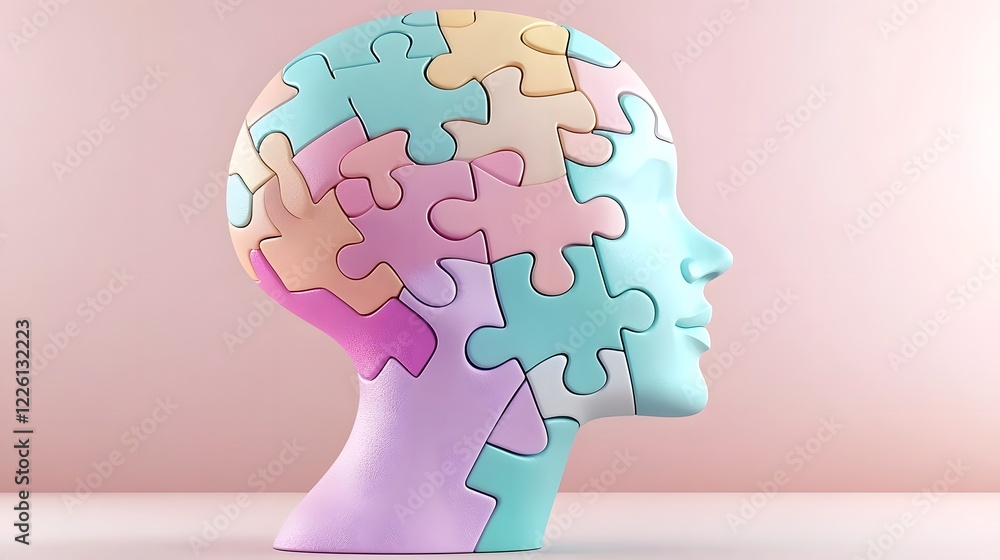 Aufkleber colorful puzzle pieces assembled into the shape of a human head representing the concepts of mental 