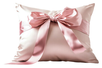 Decorative pillow with pink satin bow design isolated on transparent background