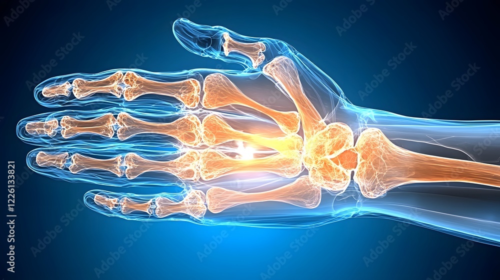 Aufkleber detailed x ray view of human hand showcasing intricate skeletal anatomy with a soft gradient backgro