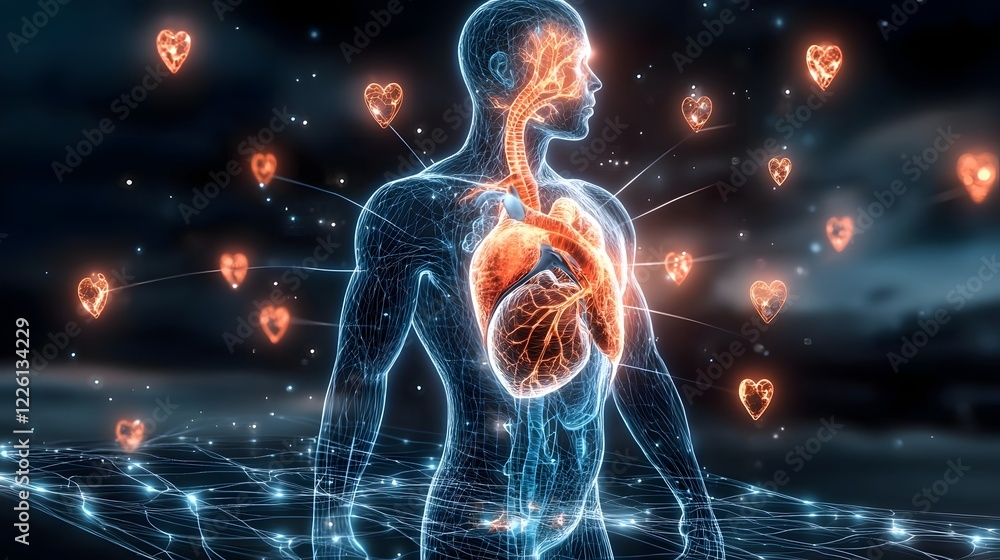 Aufkleber Futuristic 3D visualization showcasing the intricate detailed anatomy and precise functionality of the human heart designed for advanced medical research education and healthcare applications