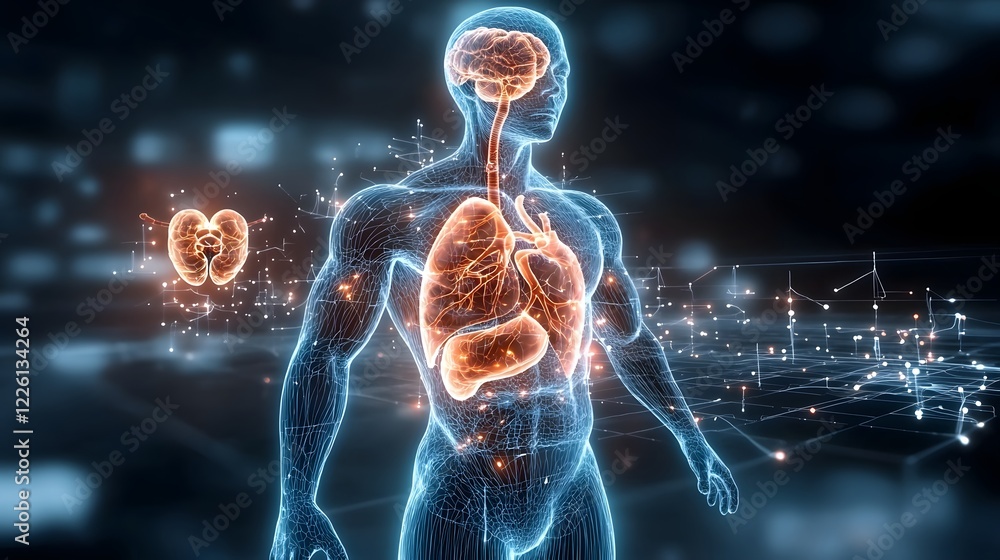 Poster Futuristic 3D visualization highlighting the intricate details and precise functionality of the human heart showcasing advanced medical and educational applications