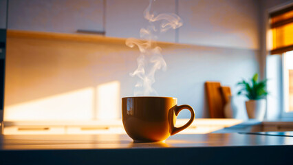 Fototapeta premium Freshly Brewed Coffee in Modern Kitchen