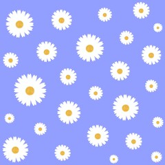 An elegant and simple seamless pattern featuring white daisies scattered across a soothing light blue background.