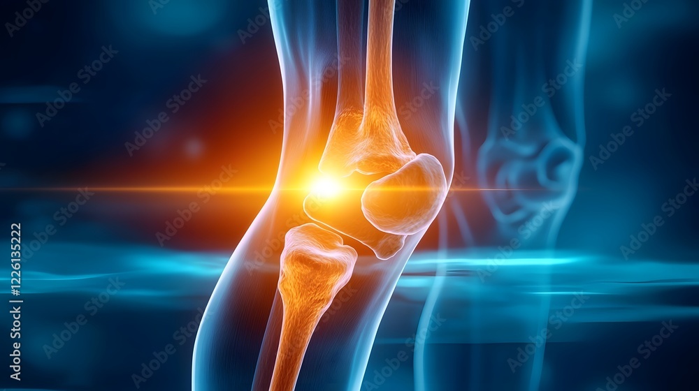 Aufkleber detailed 3d rendered showcasing the close up anatomy of an inflamed knee joint highlighting the swol