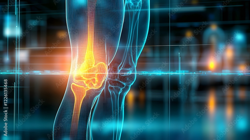 Aufkleber detailed 3d anatomical model of the human knee joint highlighting the key structures and areas of po