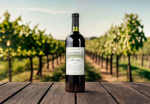 Bottle of Wine with Vineyard in the Background