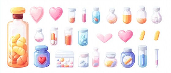 Vibrant Medical Containers and Tools Illustration for Healthcare Professionals and Clinics - Colorful Medical Instruments Concept Design