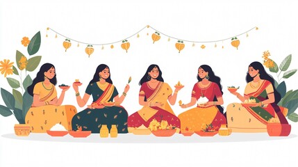 Traditional Indian Women Celebrating Energetic Navratri Festival in Wide Angle Shot