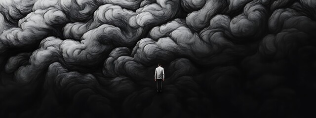 Solitary Figure in Abstract Cloudy Background