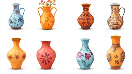 Vibrant Collection of Six Ceramic Vases in Various Designs and Shapes for Home Decor