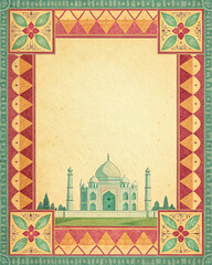 Geometric Border Pattern with Paper Texture and Autumn Harvest Palette