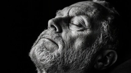 Portrait of an Older Man with Eyes Closed and Expression of Peace