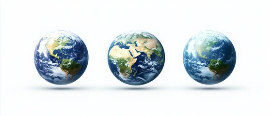 Three Earth-Like Planets on White Background - Creative Space Exploration Concept