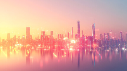 Fototapeta premium cityscape with clear skies and a glowing financial graph in the foreground, reflecting steady economic growth. 